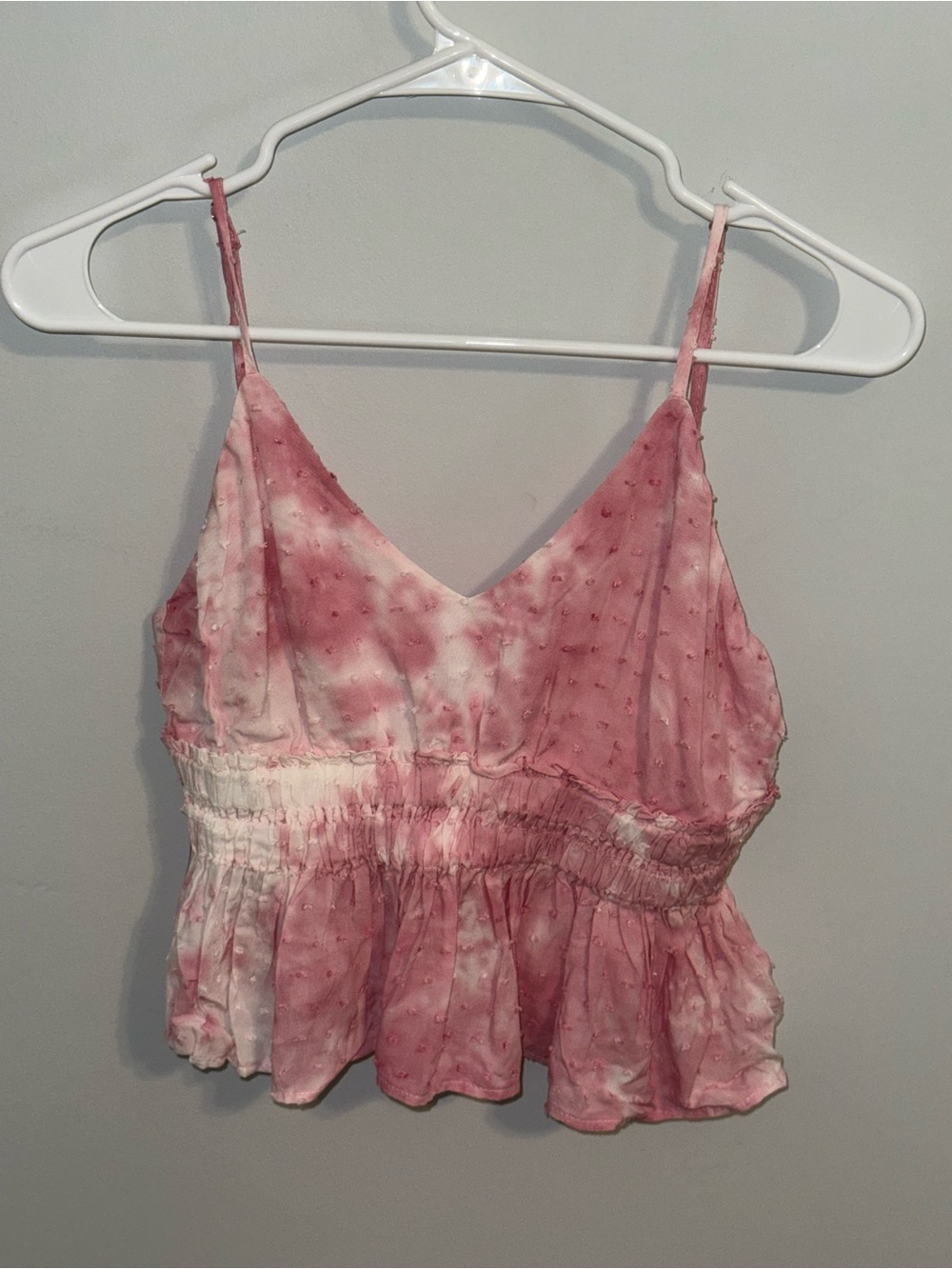 Cotton Candy Pink Tie-Dye Smocked Peplum Cami
